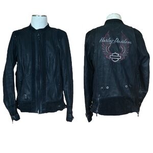 Harley Davidson Womens Medium Goatskin Leather Jacket Biker BikerCore Streetwear